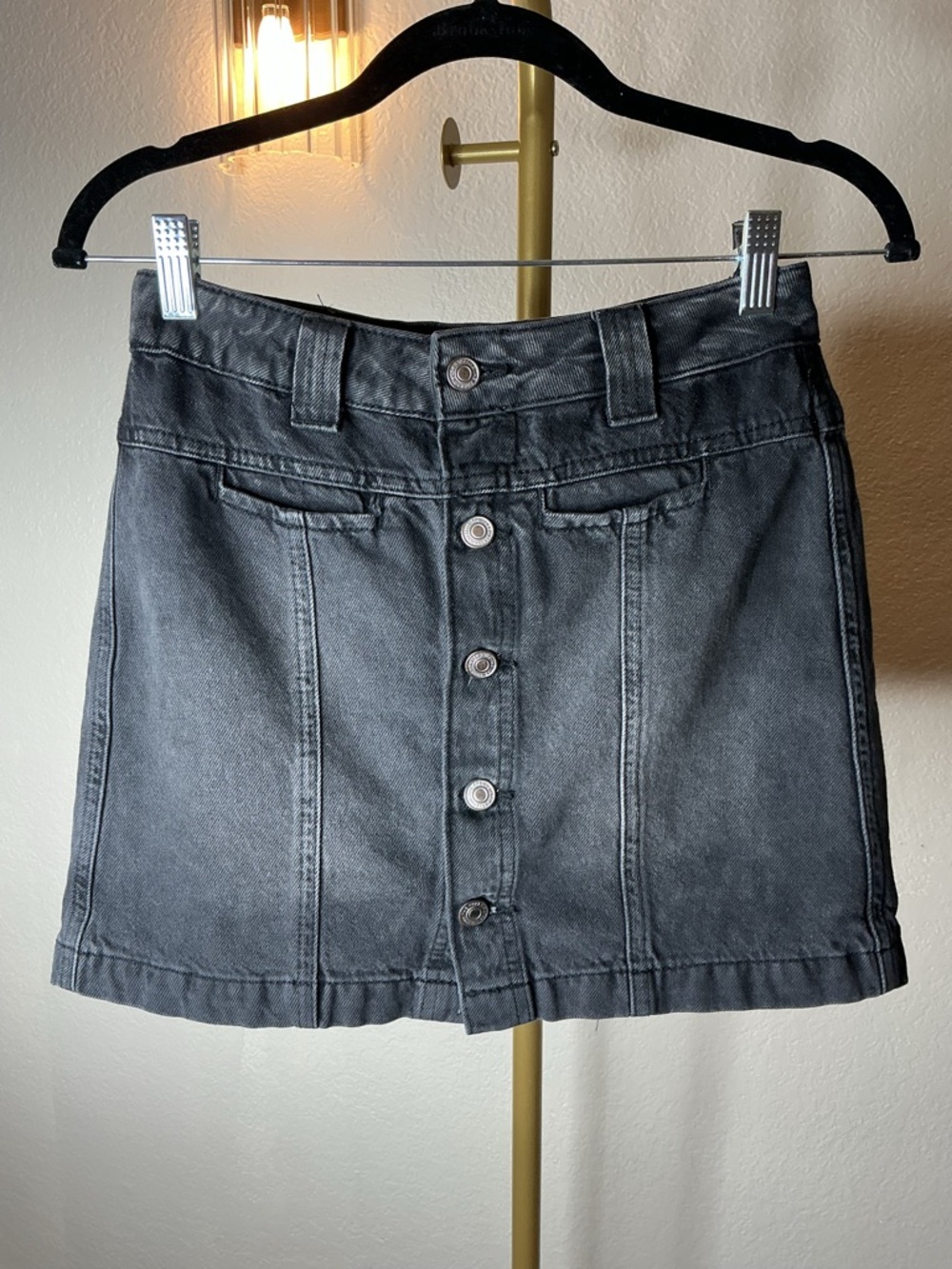 We The Free Black Button-Front Mini Denim Skirt/Shorts